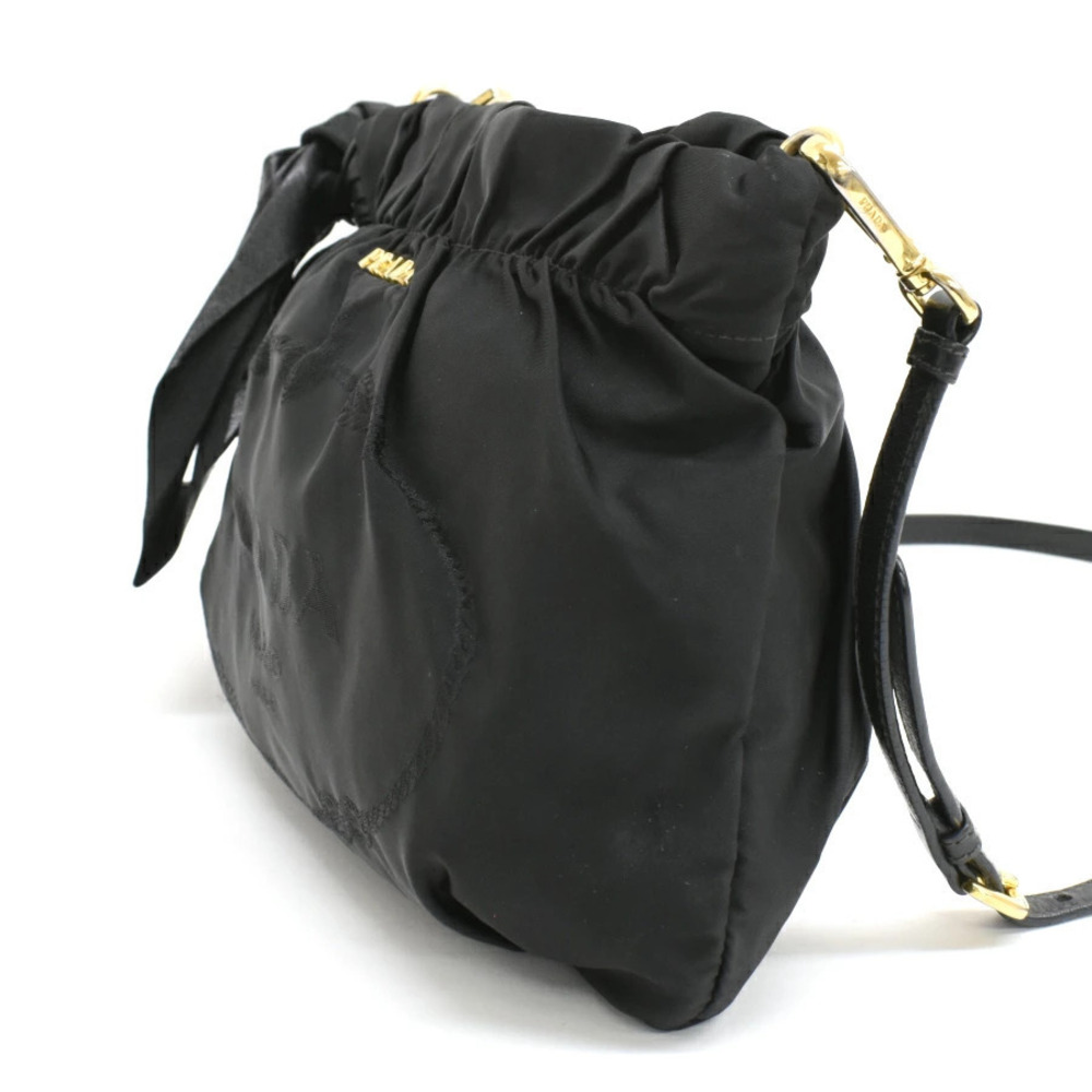 Prada Jacquard Tessuto Leather Ribbon Bag Crossbody Black